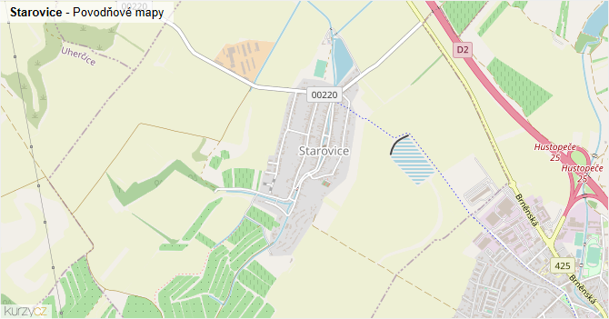 Starovice - záplavové mapy stoleté vody