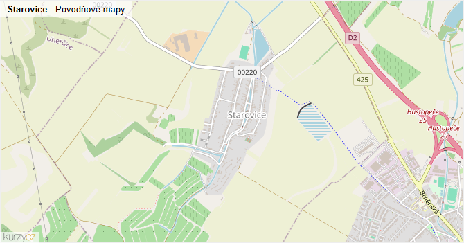 Starovice - záplavové mapy stoleté vody