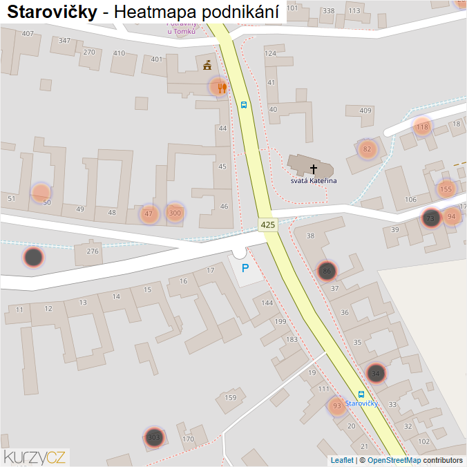 Mapa Starovičky - Firmy v obci.