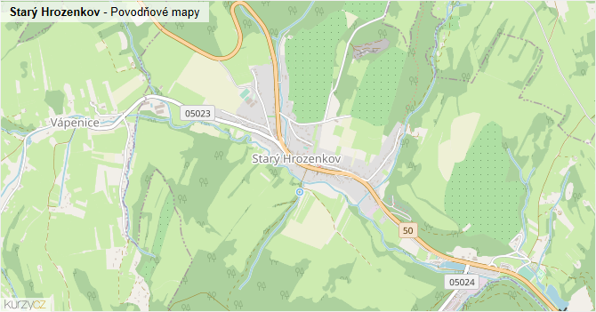 Starý Hrozenkov - záplavové mapy stoleté vody