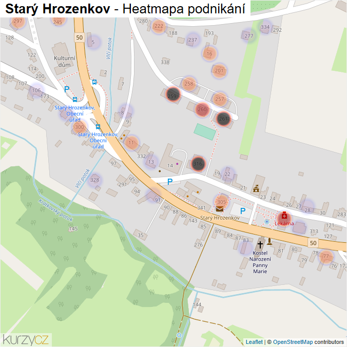 Mapa Starý Hrozenkov - Firmy v části obce.