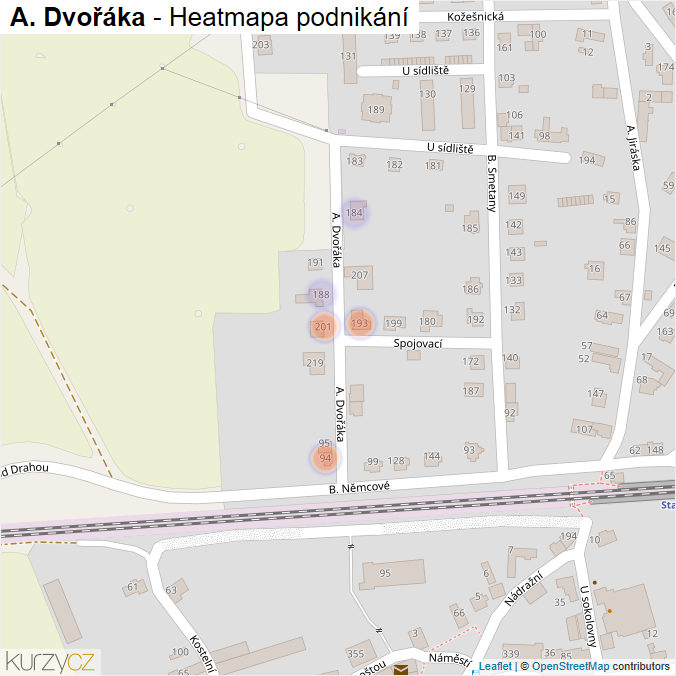 Mapa A. Dvořáka - Firmy v ulici.