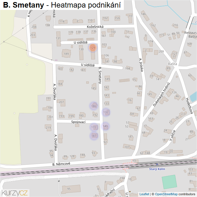 Mapa B. Smetany - Firmy v ulici.