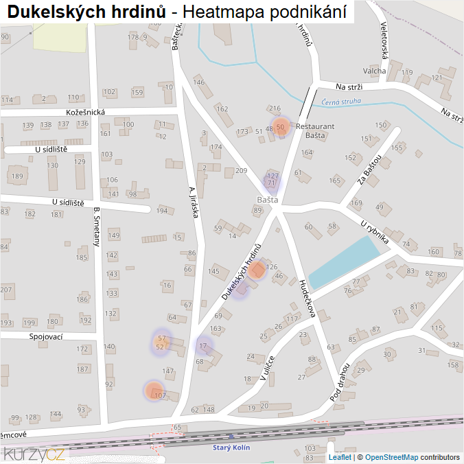 Mapa Dukelských hrdinů - Firmy v ulici.