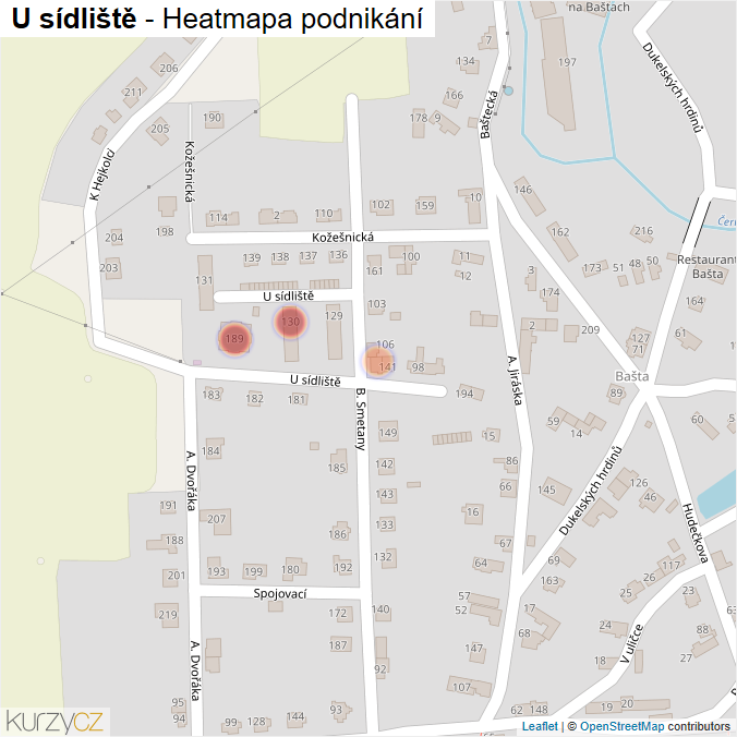 Mapa U sídliště - Firmy v ulici.