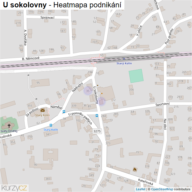 Mapa U sokolovny - Firmy v ulici.