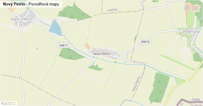 Nový Petřín - záplavové mapy stoleté vody