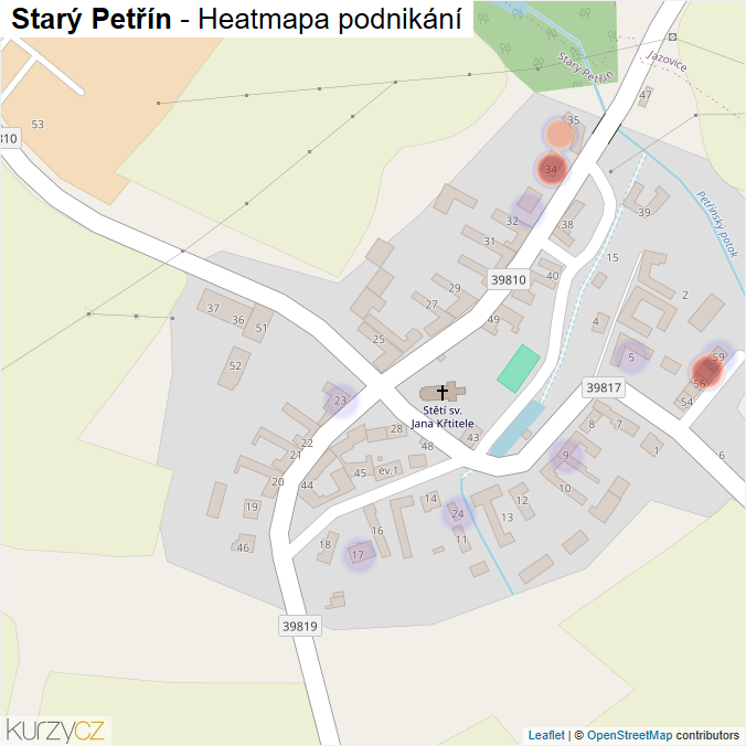 Mapa Starý Petřín - Firmy v části obce.