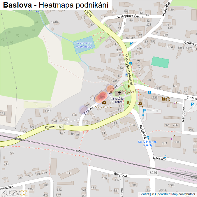 Mapa Baslova - Firmy v ulici.