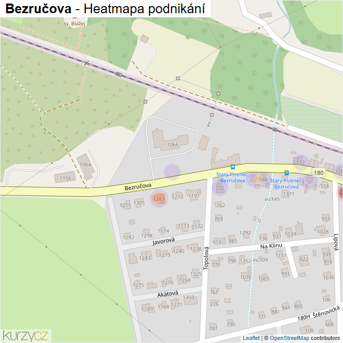 Mapa Bezručova - Firmy v ulici.