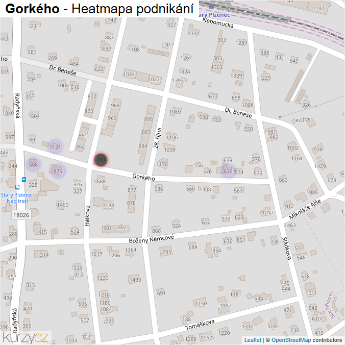 Mapa Gorkého - Firmy v ulici.