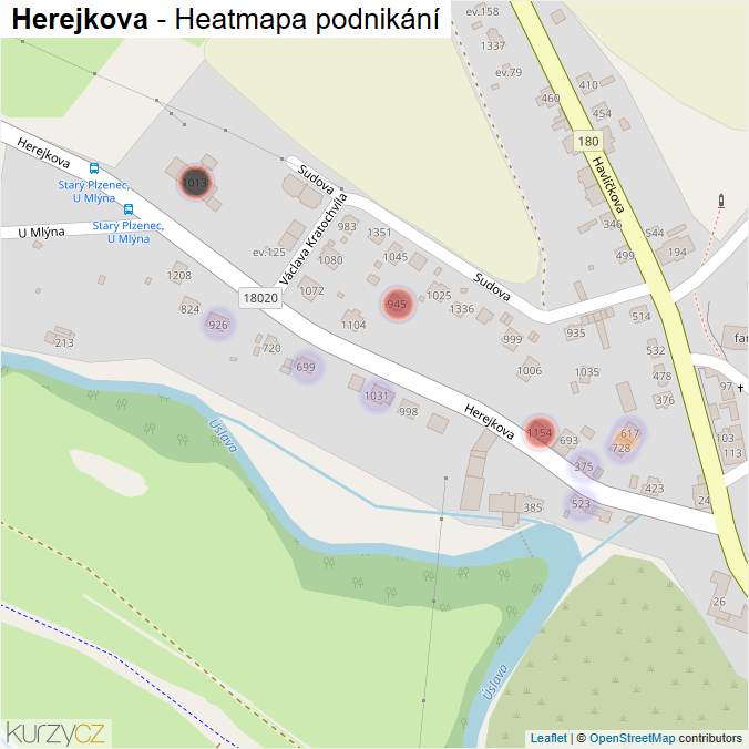 Mapa Herejkova - Firmy v ulici.