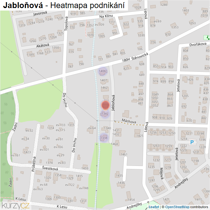 Mapa Jabloňová - Firmy v ulici.