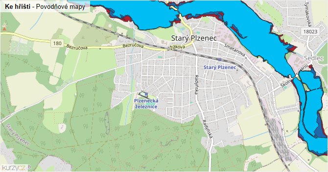 Ke hřišti - záplavové mapy stoleté vody