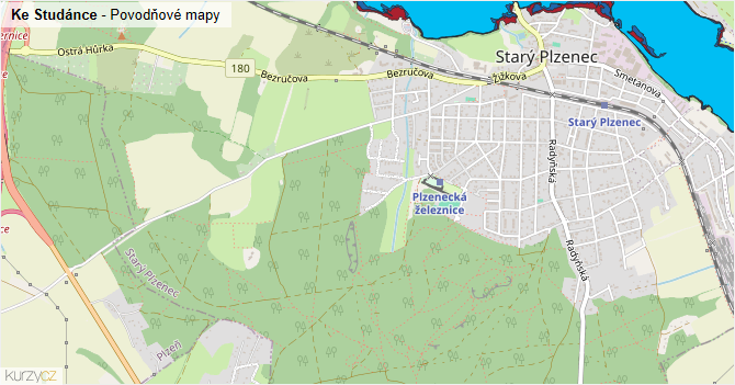 Ke Studánce - záplavové mapy stoleté vody