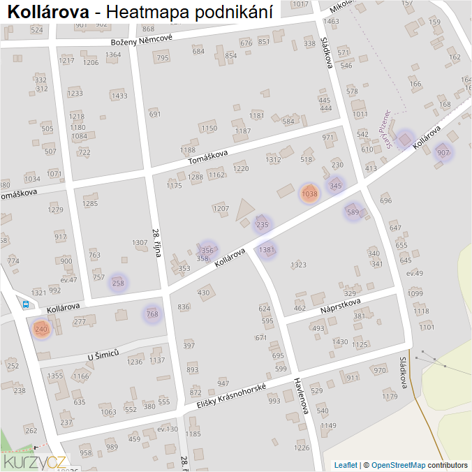 Mapa Kollárova - Firmy v ulici.