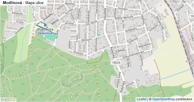 Modřínová - mapa ulice