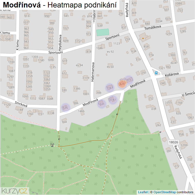 Mapa Modřínová - Firmy v ulici.