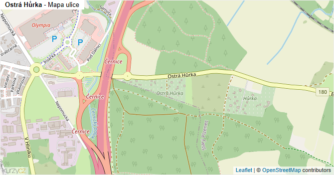 Ostrá Hůrka - mapa ulice