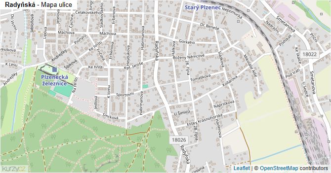Radyňská - mapa ulice