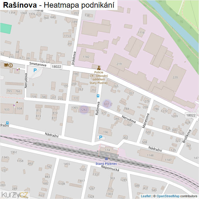 Mapa Rašínova - Firmy v ulici.