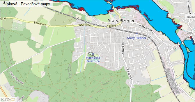 Šípková - záplavové mapy stoleté vody
