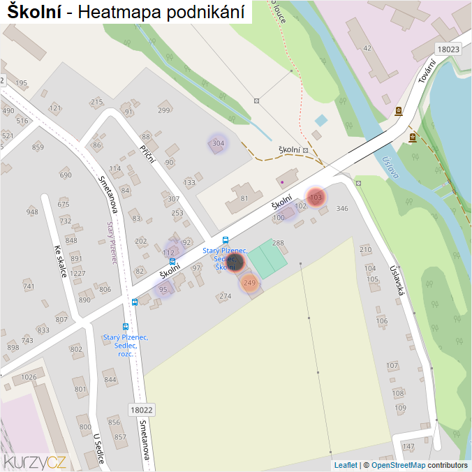 Mapa Školní - Firmy v ulici.