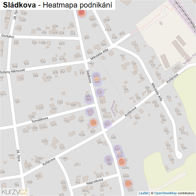 Mapa Sládkova - Firmy v ulici.