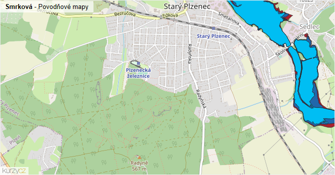Smrková - záplavové mapy stoleté vody
