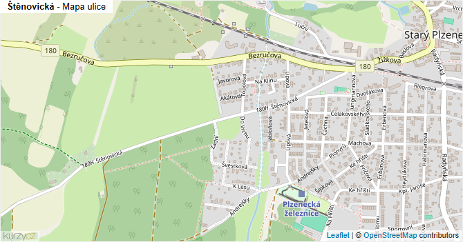 Štěnovická - mapa ulice
