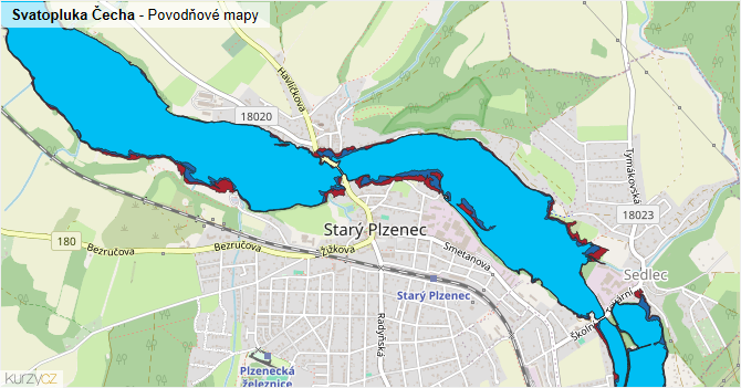 Svatopluka Čecha - záplavové mapy stoleté vody