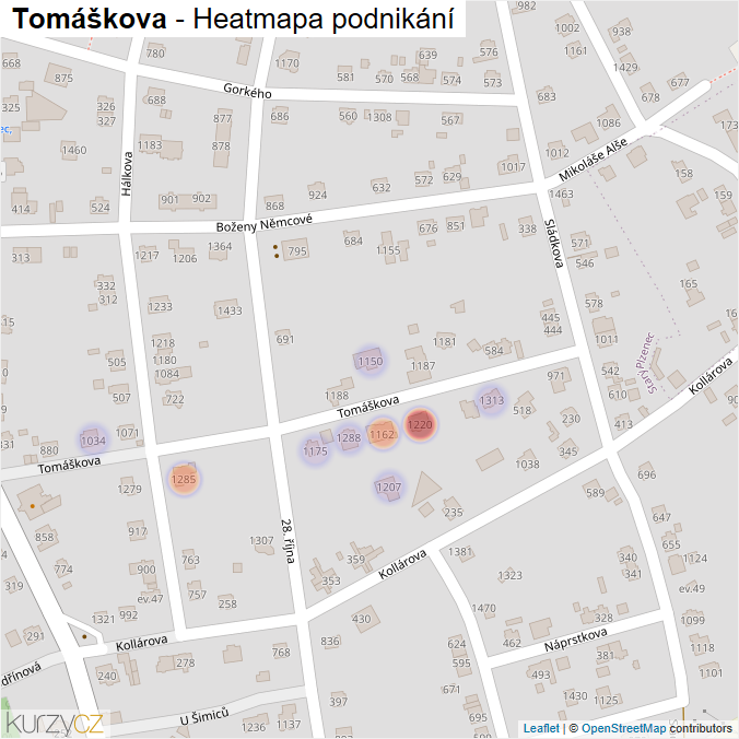Mapa Tomáškova - Firmy v ulici.