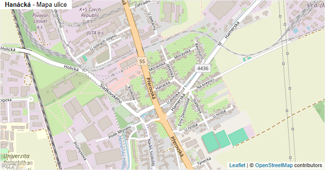 Hanácká - mapa ulice