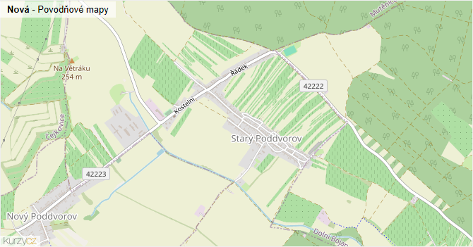 Nová - záplavové mapy stoleté vody