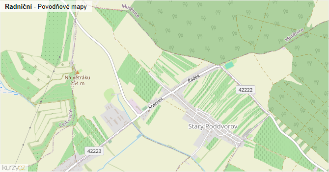 Radniční - záplavové mapy stoleté vody