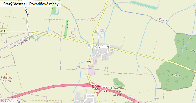 Starý Vestec - záplavové mapy stoleté vody