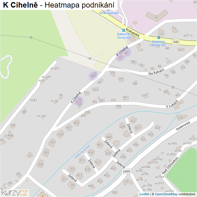 Mapa K Cihelně - Firmy v ulici.