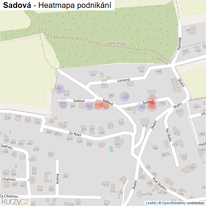 Mapa Sadová - Firmy v ulici.