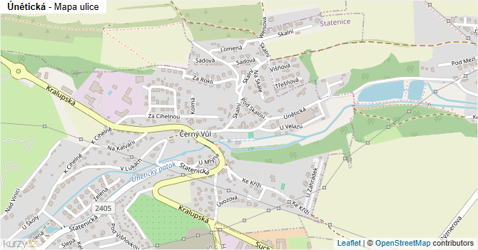 Únětická - mapa ulice