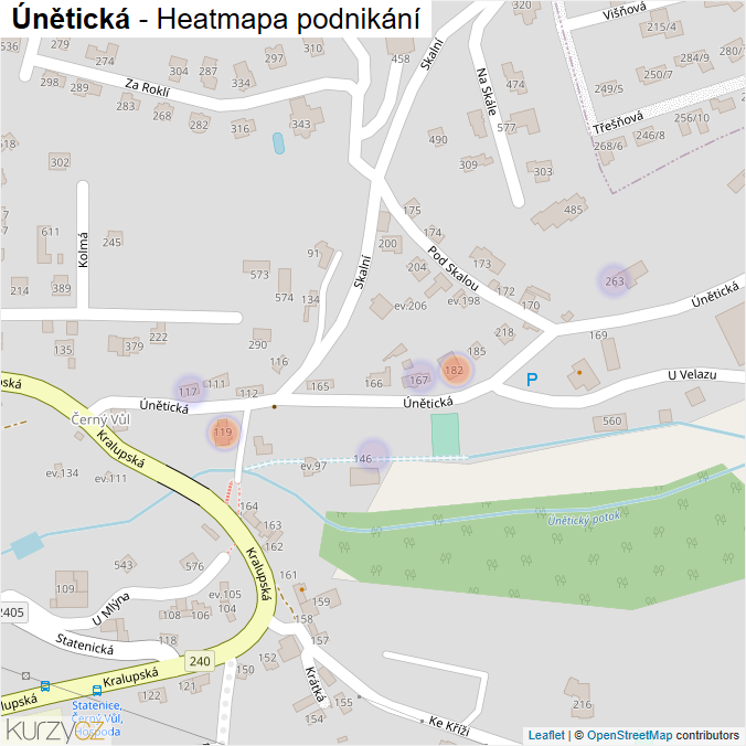 Mapa Únětická - Firmy v ulici.