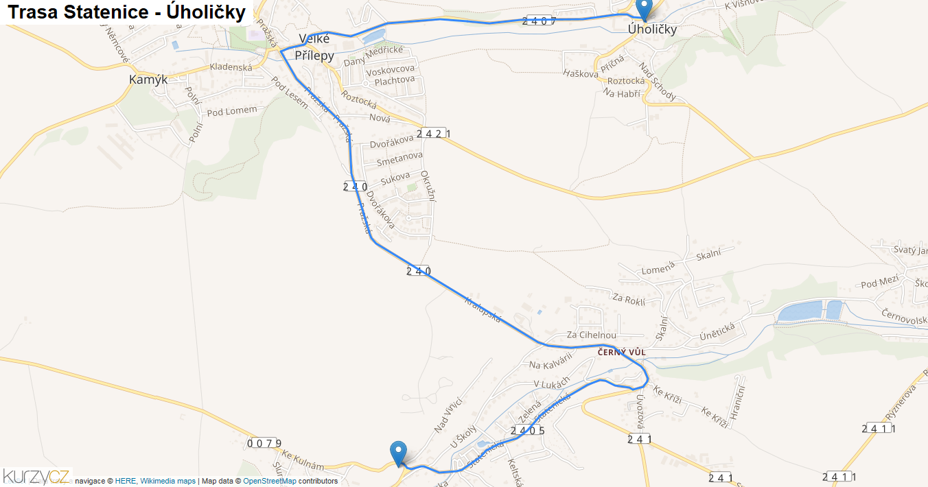 Statenice-Úholičky, mapa trasy