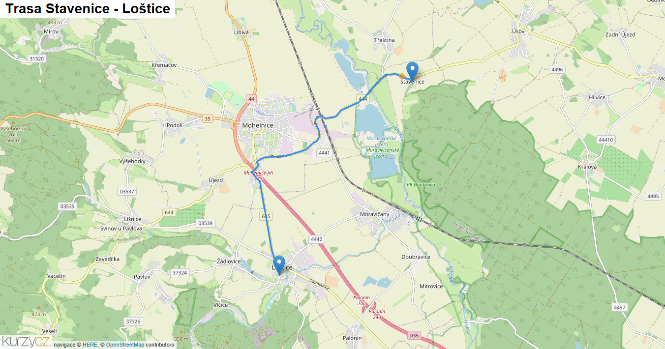 Stavenice-Loštice, mapa trasy
