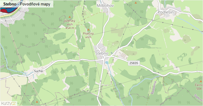 Stebno - záplavové mapy stoleté vody