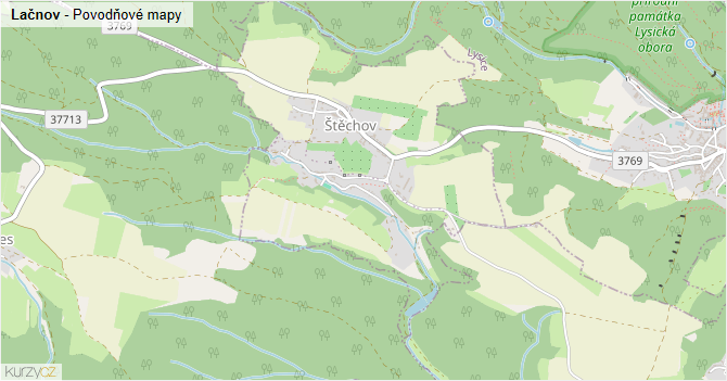 Lačnov - záplavové mapy stoleté vody