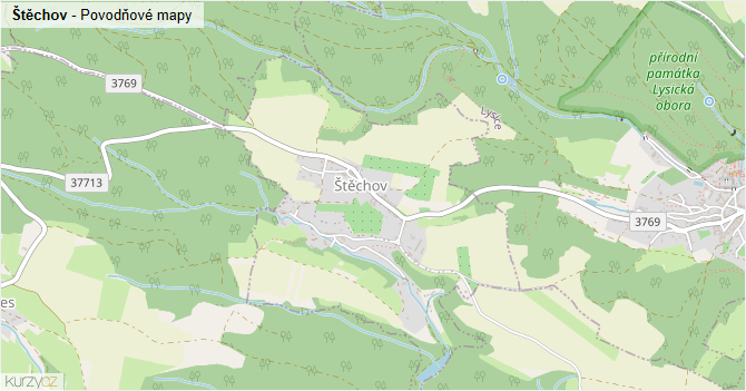 Štěchov - záplavové mapy stoleté vody