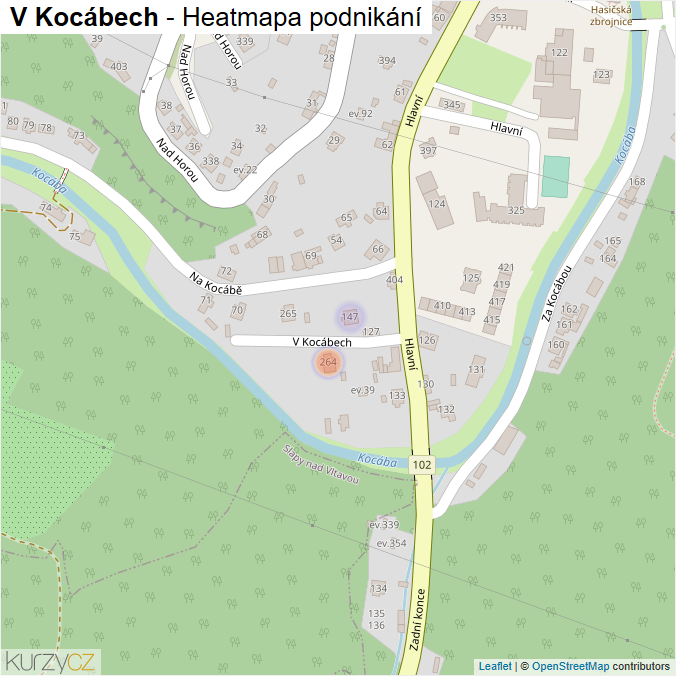 Mapa V Kocábech - Firmy v ulici.