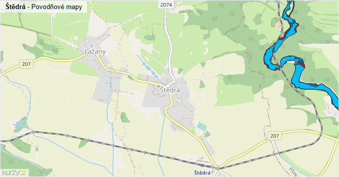 Štědrá - záplavové mapy stoleté vody