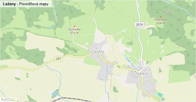Lažany - záplavové mapy stoleté vody