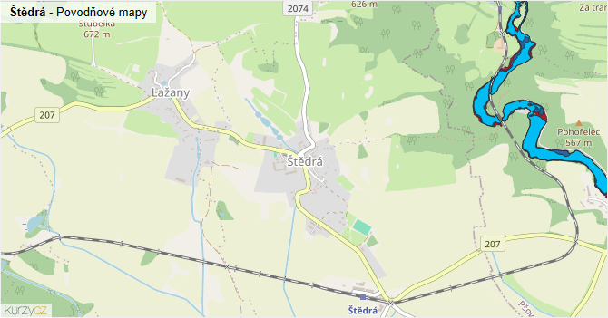 Štědrá - záplavové mapy stoleté vody