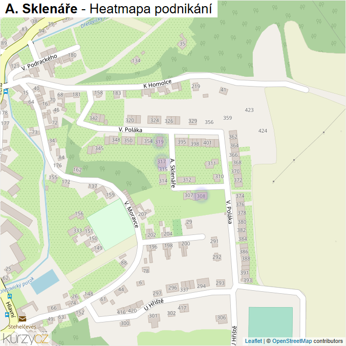 Mapa A. Sklenáře - Firmy v ulici.